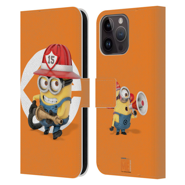 Despicable Me Minions Bob Fireman Costume Leather Book Wallet Case Cover For Apple iPhone 15 Pro Max