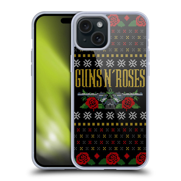 Guns N' Roses Christmas Text Logo Pistol Soft Gel Case for Apple iPhone 15 Plus
