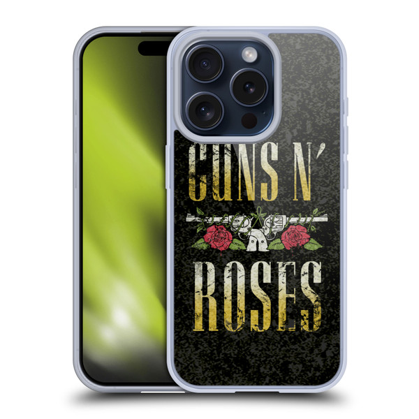 Guns N' Roses Key Art Text Logo Pistol Soft Gel Case for Apple iPhone 15 Pro