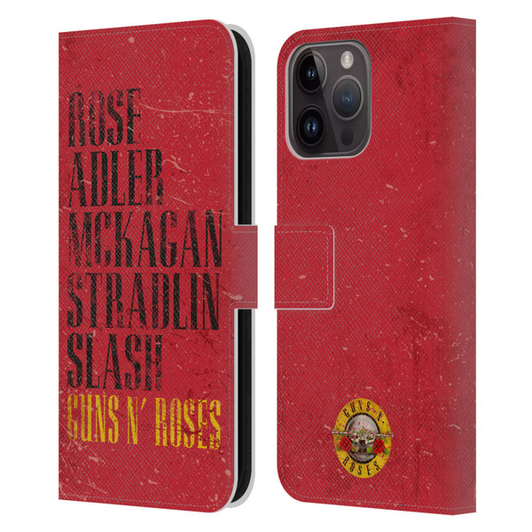 Guns N' Roses Vintage Names Leather Book Wallet Case Cover For Apple iPhone 15 Pro Max