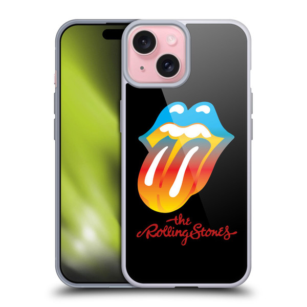 The Rolling Stones Graphics Rainbow Tongue Soft Gel Case for Apple iPhone 15