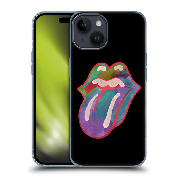The Rolling Stones Graphics Watercolour Tongue Soft Gel Case for Apple iPhone 15