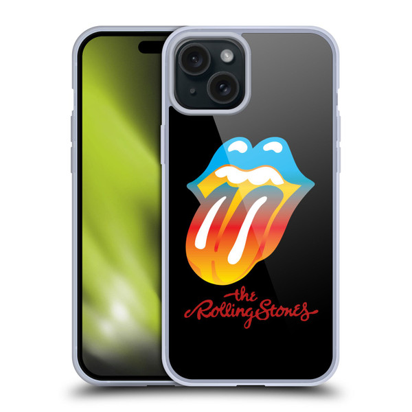 The Rolling Stones Graphics Rainbow Tongue Soft Gel Case for Apple iPhone 15 Plus