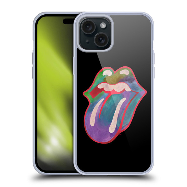 The Rolling Stones Graphics Watercolour Tongue Soft Gel Case for Apple iPhone 15 Plus