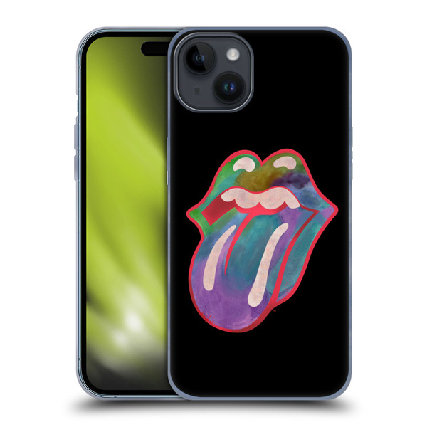 The Rolling Stones Graphics Watercolour Tongue Soft Gel Case for Apple iPhone 15 Plus