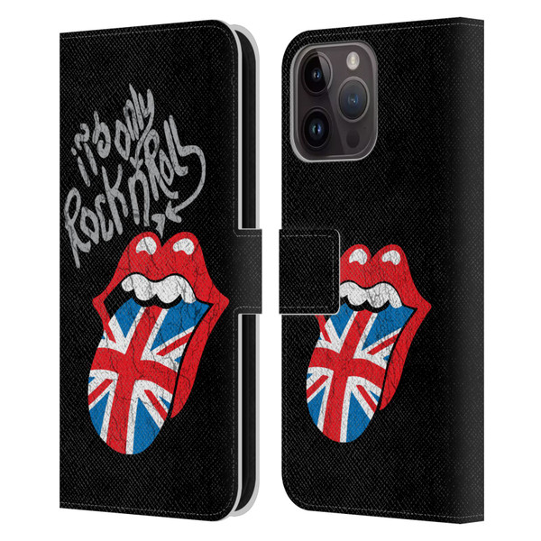 The Rolling Stones Albums Only Rock And Roll Distressed Leather Book Wallet Case Cover For Apple iPhone 15 Pro Max