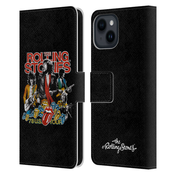 The Rolling Stones Key Art 78 Us Tour Vintage Leather Book Wallet Case Cover For Apple iPhone 15