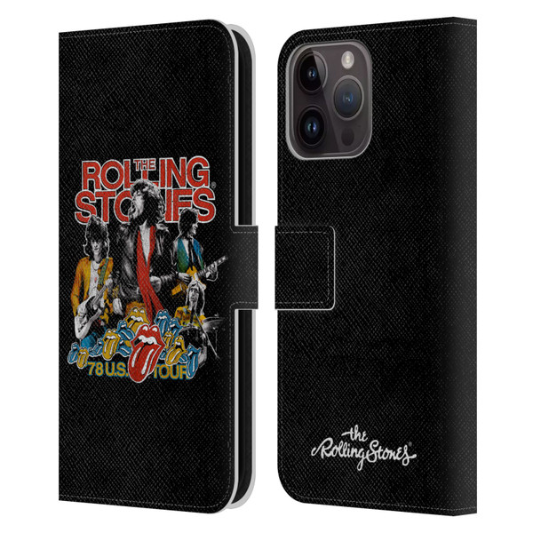 The Rolling Stones Key Art 78 Us Tour Vintage Leather Book Wallet Case Cover For Apple iPhone 15 Pro Max