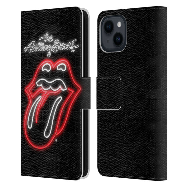 The Rolling Stones Licks Collection Neon Leather Book Wallet Case Cover For Apple iPhone 15