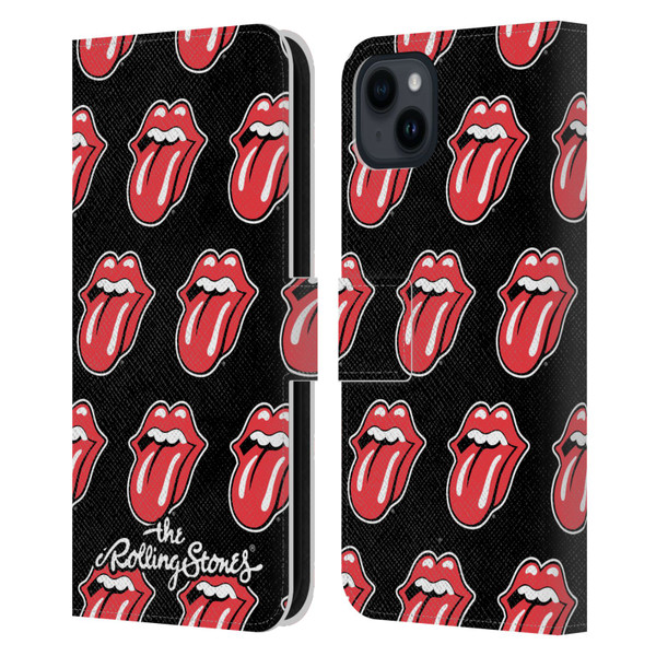 The Rolling Stones Licks Collection Tongue Classic Pattern Leather Book Wallet Case Cover For Apple iPhone 15 Plus