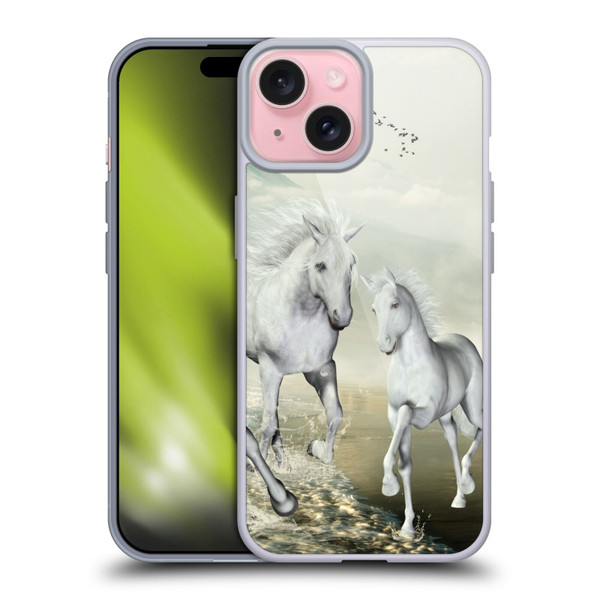 Simone Gatterwe Horses White On The Beach Soft Gel Case for Apple iPhone 15