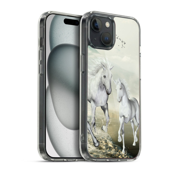 Simone Gatterwe Horses White On The Beach Soft Gel Case for Apple iPhone 15 Plus & MagSafe