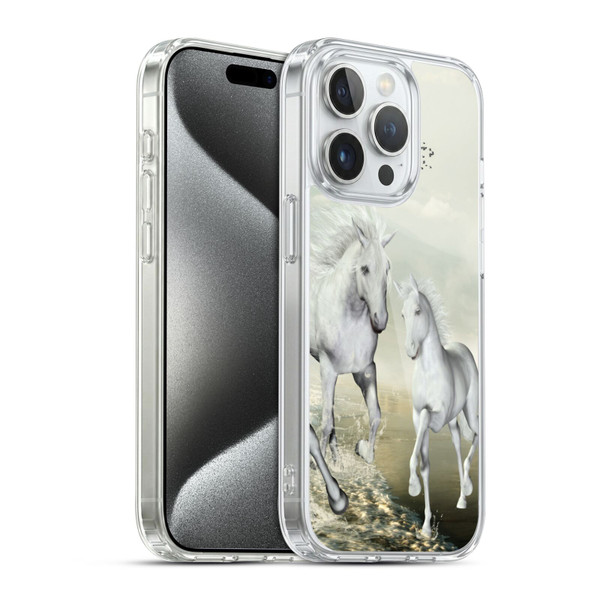 Simone Gatterwe Horses White On The Beach Soft Gel Case for Apple iPhone 15 Pro & MagSafe