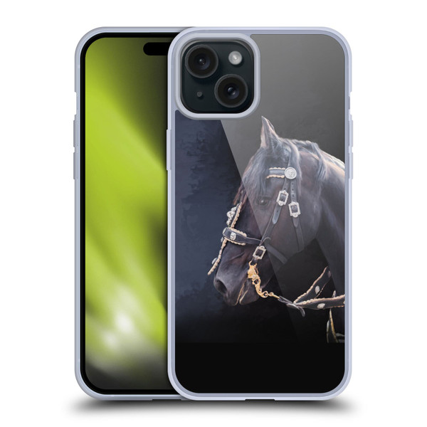 Simone Gatterwe Pegasus And Unicorns Friesian Horse Soft Gel Case for Apple iPhone 15 Plus