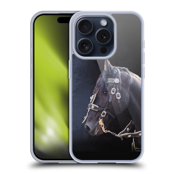 Simone Gatterwe Pegasus And Unicorns Friesian Horse Soft Gel Case for Apple iPhone 15 Pro