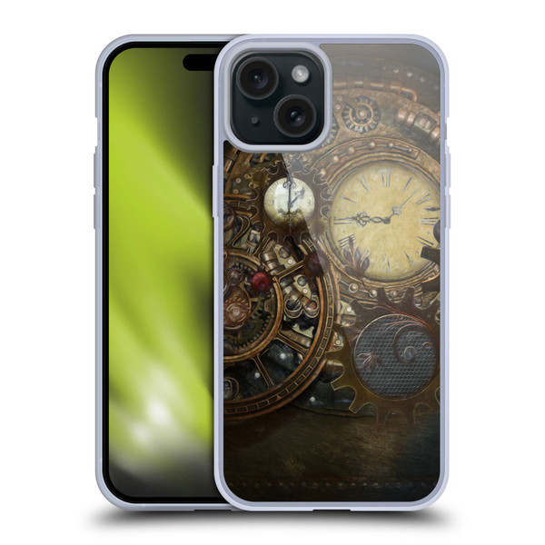 Simone Gatterwe Steampunk Clocks Soft Gel Case for Apple iPhone 15 Plus