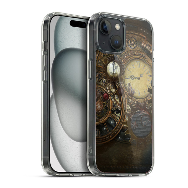Simone Gatterwe Steampunk Clocks Soft Gel Case for Apple iPhone 15 Plus & MagSafe