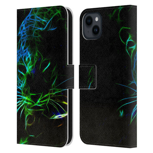 Simone Gatterwe Animals Neon Leopard Leather Book Wallet Case Cover For Apple iPhone 15 Plus