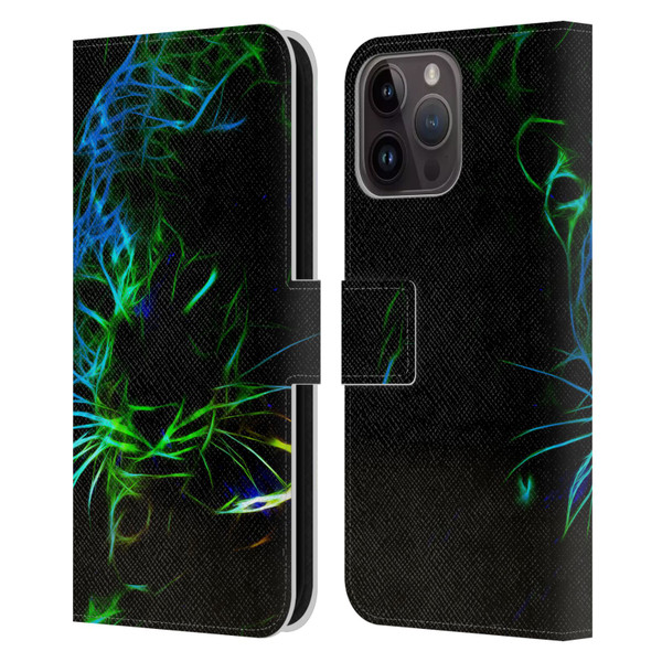 Simone Gatterwe Animals Neon Leopard Leather Book Wallet Case Cover For Apple iPhone 15 Pro Max