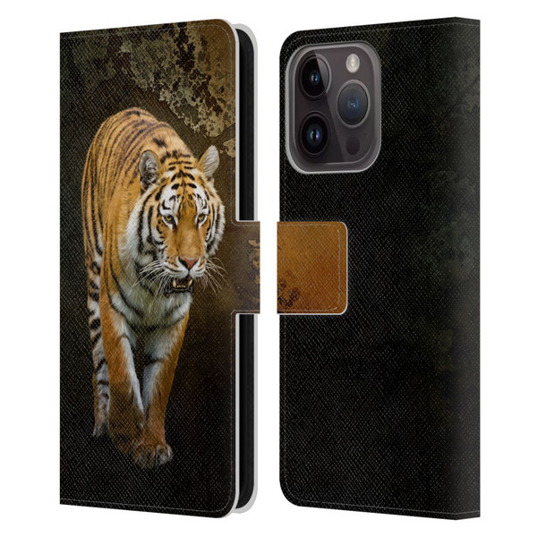 Simone Gatterwe Animals Siberian Tiger Leather Book Wallet Case Cover For Apple iPhone 15 Pro