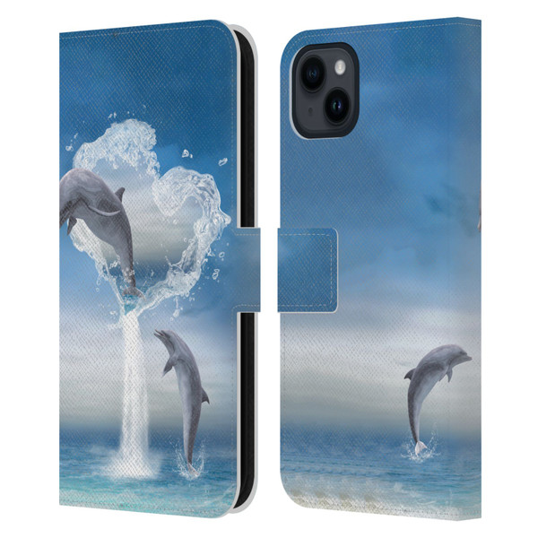 Simone Gatterwe Dolphins Lovers Leather Book Wallet Case Cover For Apple iPhone 15 Plus