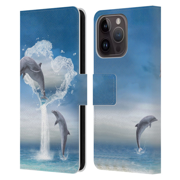 Simone Gatterwe Dolphins Lovers Leather Book Wallet Case Cover For Apple iPhone 15 Pro