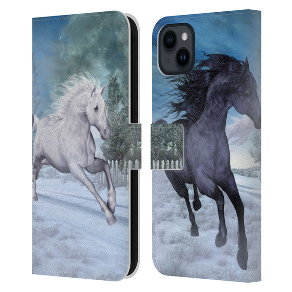 Simone Gatterwe Horses Freedom In The Snow Leather Book Wallet Case Cover For Apple iPhone 15 Plus