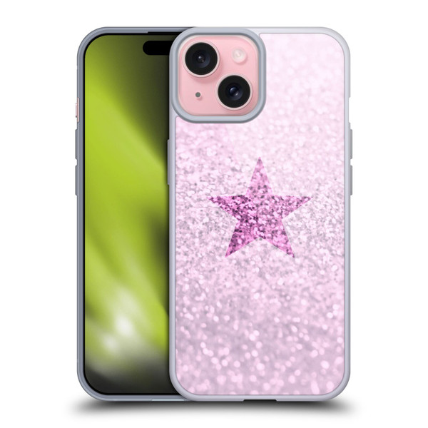 Monika Strigel Glitter Star Pastel Pink Soft Gel Case for Apple iPhone 15