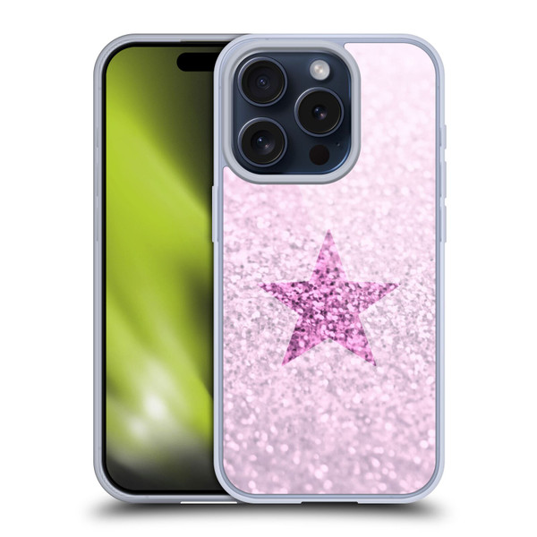 Monika Strigel Glitter Star Pastel Pink Soft Gel Case for Apple iPhone 15 Pro