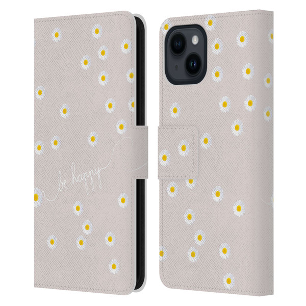 Monika Strigel Happy Daisy Nude Leather Book Wallet Case Cover For Apple iPhone 15