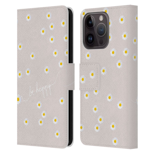 Monika Strigel Happy Daisy Nude Leather Book Wallet Case Cover For Apple iPhone 15 Pro
