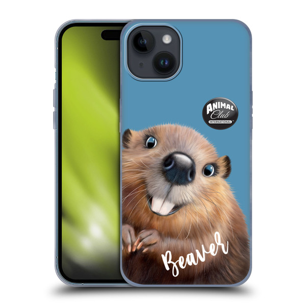 Animal Club International Faces Beaver Soft Gel Case for Apple iPhone 15 Plus & MagSafe