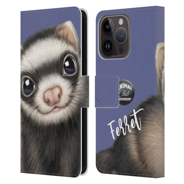 Animal Club International Faces Ferret Leather Book Wallet Case Cover For Apple iPhone 15 Pro