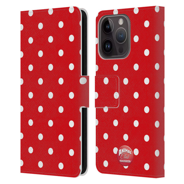 Animal Club International Patterns Polka Dots Red Leather Book Wallet Case Cover For Apple iPhone 15 Pro