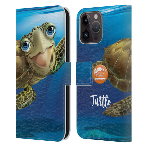 Animal Club International Underwater Sea Turtle Leather Book Wallet Case Cover For Apple iPhone 15 Pro Max