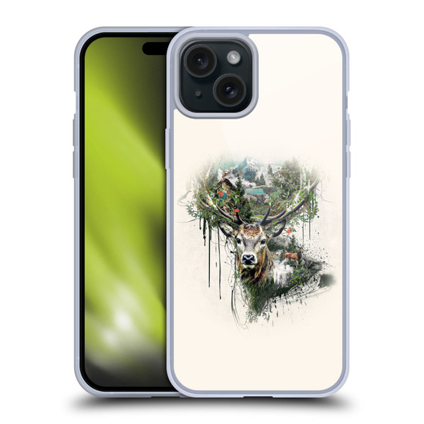 Riza Peker Animal Abstract Deer Wilderness Soft Gel Case for Apple iPhone 15 Plus