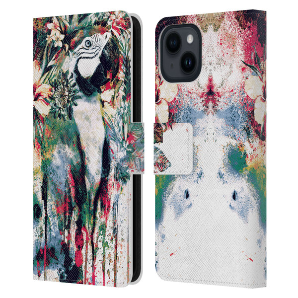 Riza Peker Animals Parrot Leather Book Wallet Case Cover For Apple iPhone 15