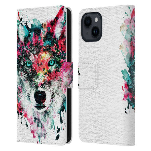 Riza Peker Animals Wolf Leather Book Wallet Case Cover For Apple iPhone 15