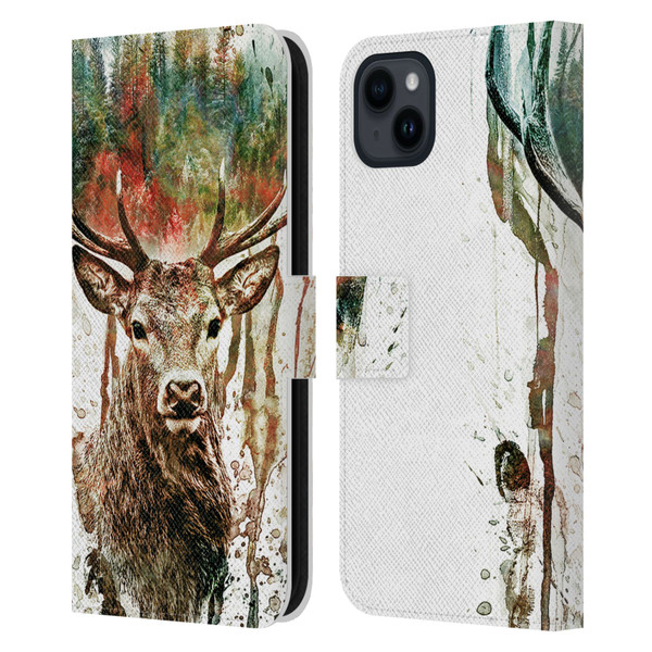 Riza Peker Animals Deer Leather Book Wallet Case Cover For Apple iPhone 15 Plus