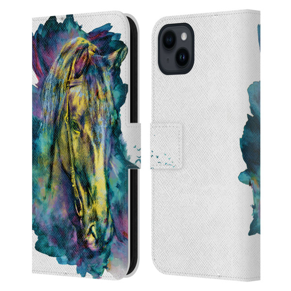 Riza Peker Animals Horse Leather Book Wallet Case Cover For Apple iPhone 15 Plus
