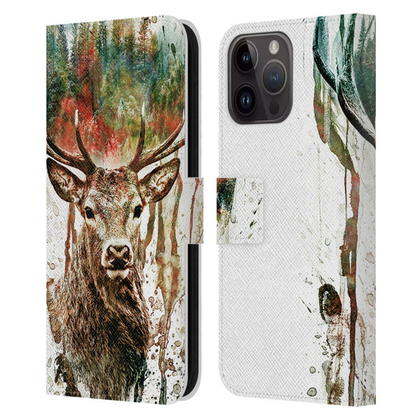 Riza Peker Animals Deer Leather Book Wallet Case Cover For Apple iPhone 15 Pro Max
