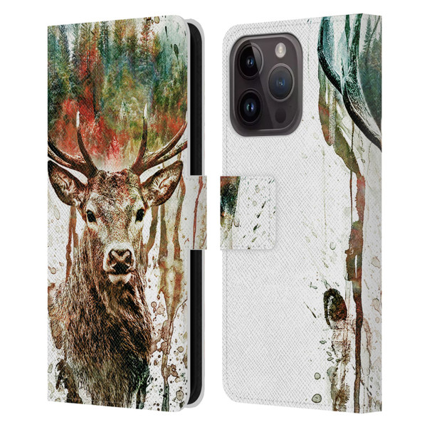 Riza Peker Animals Deer Leather Book Wallet Case Cover For Apple iPhone 15 Pro