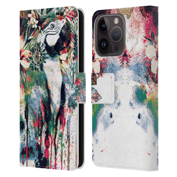Riza Peker Animals Parrot Leather Book Wallet Case Cover For Apple iPhone 15 Pro