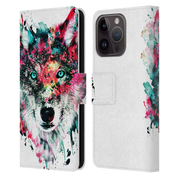 Riza Peker Animals Wolf Leather Book Wallet Case Cover For Apple iPhone 15 Pro