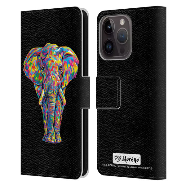 P.D. Moreno Animals Elephant Leather Book Wallet Case Cover For Apple iPhone 15 Pro