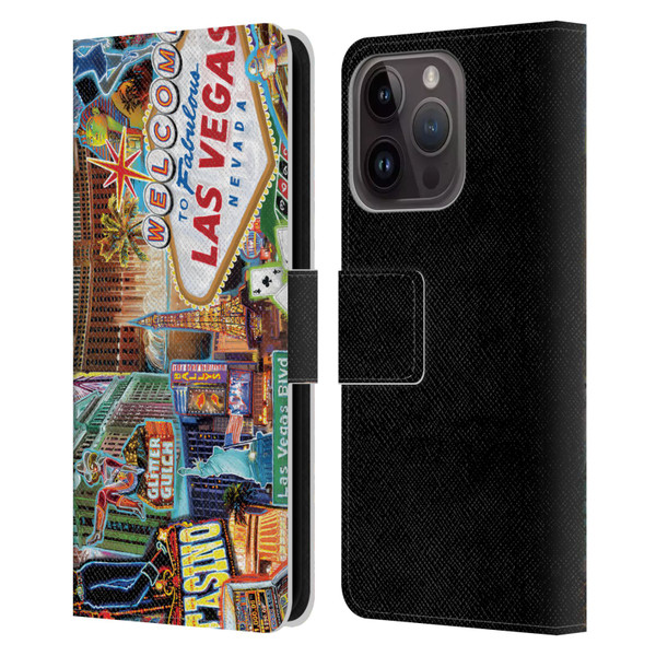 P.D. Moreno Cities Las Vegas 1 Leather Book Wallet Case Cover For Apple iPhone 15 Pro
