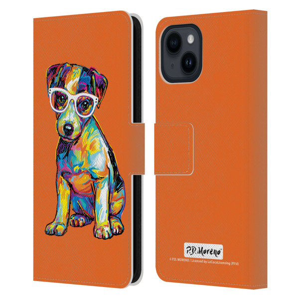 P.D. Moreno Dogs Jack Russell Leather Book Wallet Case Cover For Apple iPhone 15