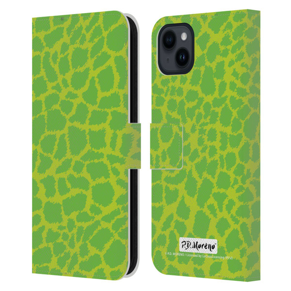 P.D. Moreno Patterns Lime Green Leather Book Wallet Case Cover For Apple iPhone 15 Plus