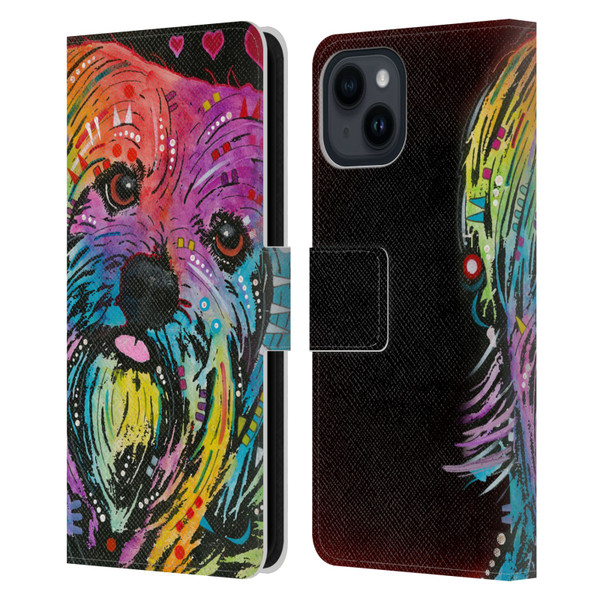 Dean Russo Dogs Yorkie Leather Book Wallet Case Cover For Apple iPhone 15