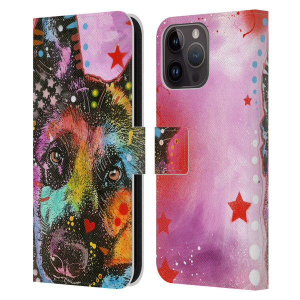 Dean Russo Dogs German Shepherd Leather Book Wallet Case Cover For Apple iPhone 15 Pro Max
